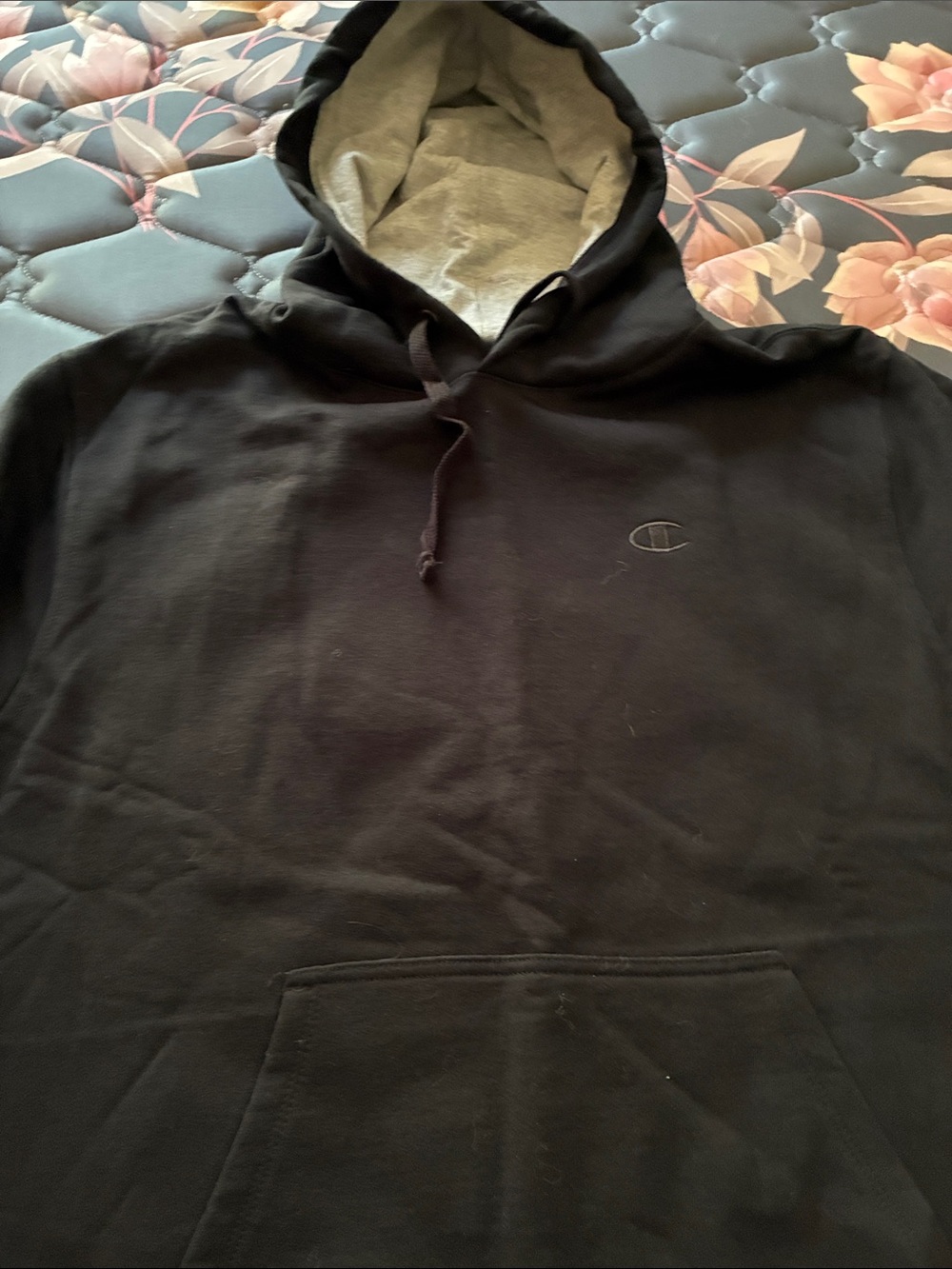 Champion Black Hoodie with Gray Lined Hood